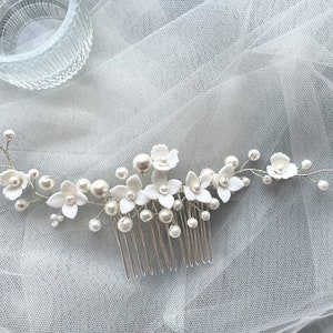 Silver Floral Bridal  Hair Comb,Wedding braided Hair Accessory,Boho headband,Vintage Pearl Hair Comb,Bridesmaid Accessories,Gift for her