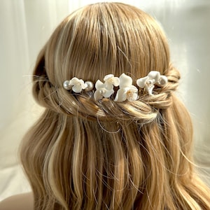 Ceramic Flowers Bridal Hair Pins,Pearl Bridal Comb,Wedding Hair Comb,Wedding Hair Pins,Premium Hair Comb,Floral Hair Pin,Anniversary Gift