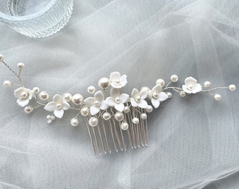 Silver Floral Bridal  Hair Comb,Wedding braided Hair Accessory,Boho headband,Vintage Pearl Hair Comb,Bridesmaid Accessories,Gift for her