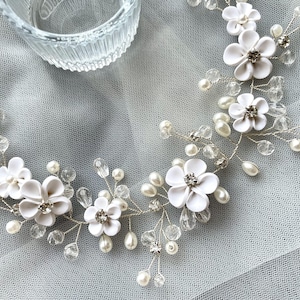 Floral Bride Vintage headband,Wedding crystal Braided headband, Silver party headband,Bridesmaid Vine Headpiece,Pearl Rhinestone Headband