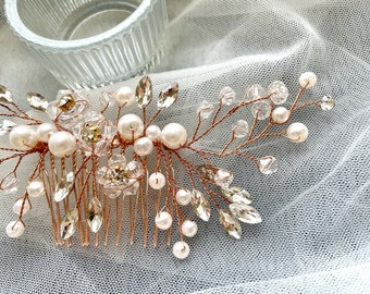 Bridal Accessories,Wedding Pearl Hair comb,Rose gold braired crystal headband,Metal headband gift,Vintage Bridesmaid hairband