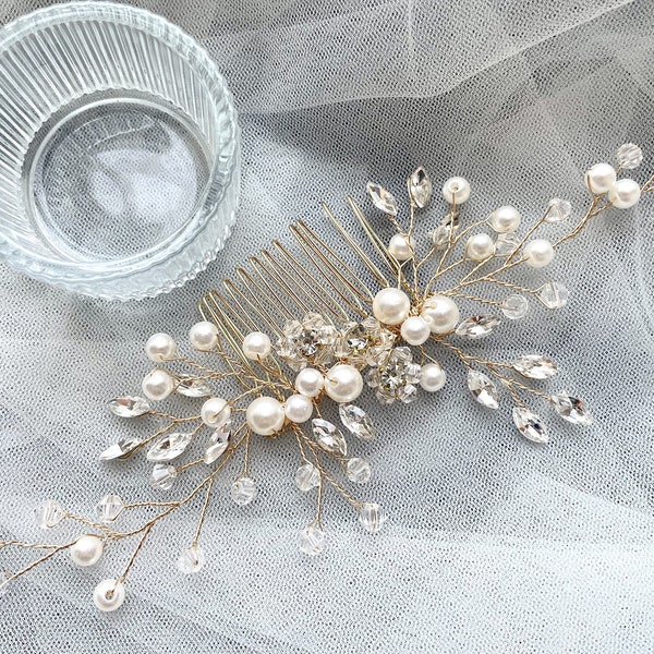 Peine de pelo de diamantes de imitación Bridal Vintage Pearl, diadema de dama de honor, accesorios para el cabello de cristal de boda, diadema de metal braired, regalo de fiesta de plata