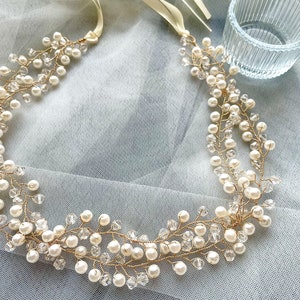 Vintage Bride pearl accessory,Wedding crystal Braided headpiece,Metal Bridesmaid Vine headband,Party Headband,Gift for her,Fashion headpiece