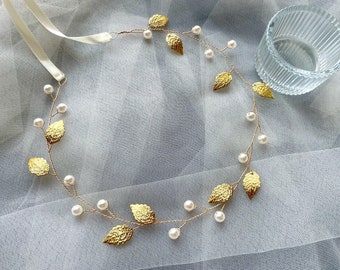 Coiffe tressée de perles de mariée,Accessoires de mariage,Bandeau en métal vintage,Bandeau de demoiselle d’honneur,Bandeau de fête,Bandeau de vigne à feuilles de femme