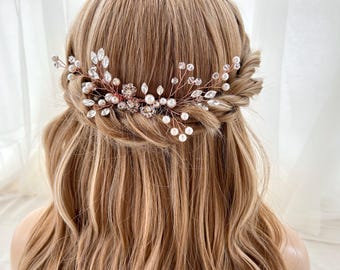 Rose Gold Bridal Hair Comb,Pearl Hair Comb,High Quality Hair Comb,Wedding Accessory,Handmade Hair Piece,Crystal Rhinestone Hair Accessories