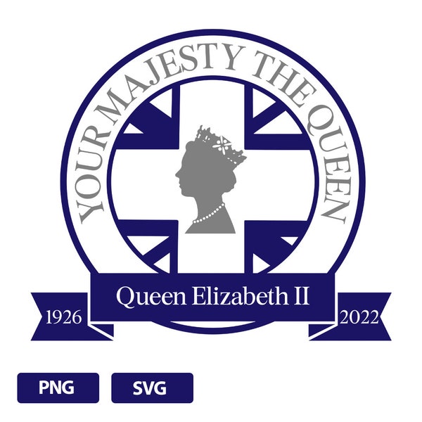 Queen Elizabeth II emblem SVG & PNG /Her Majesty the Queen remembrance emblem for royal merchandise/ Queen Elizabeth death