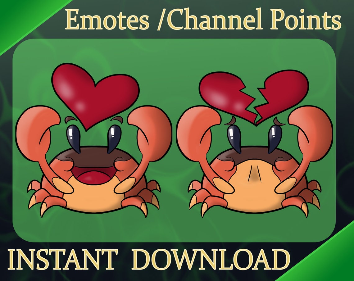 Twitch Crab Emotes or Channel Points for Streamer in Cartoon Etsy