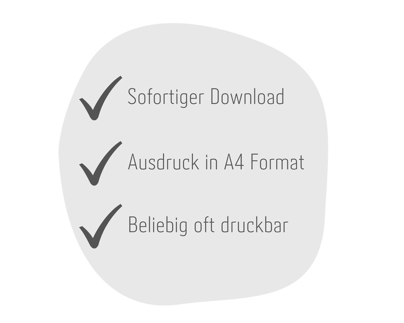 May include: A checklist with three items: Instant Download, Print in A4 Format, and Printable as many times as you like.