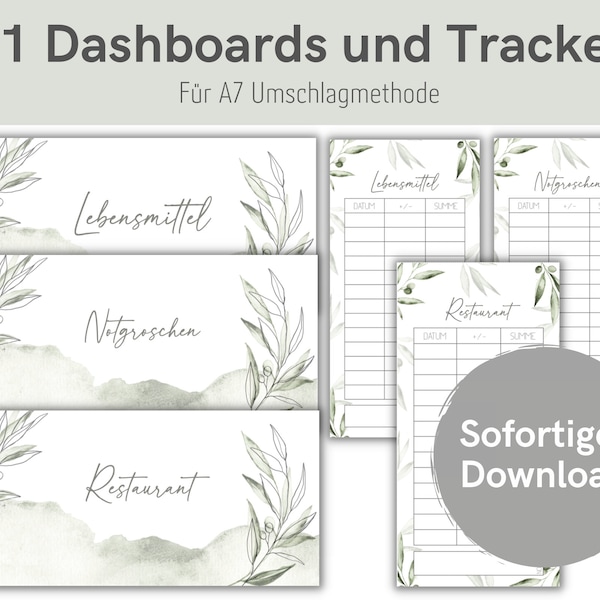 41 Dashboards (Deckblätter) + Tracker mit Oliven-Aquarell Design für A7 Umschläge Umschlagmethode im Budget Binder | Digitaler PDF Download