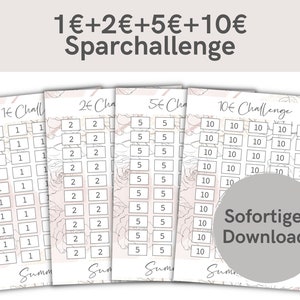 1+2+5+10 Euro Vintage Savings Challenge | Challenges to save money | In the package: A6 format and suitable for zipper for envelope method | Download PDF