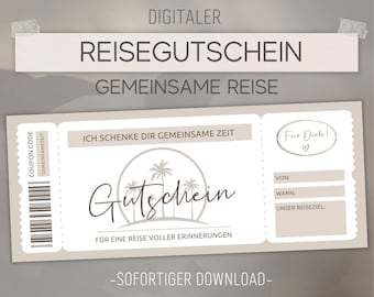 Reise Gutschein | Vorlage editierbar | Gutscheinvorlage zum ausdrucken | Gemeinsame Urlaubsreise Geschenkidee | Personalisierbar | Download