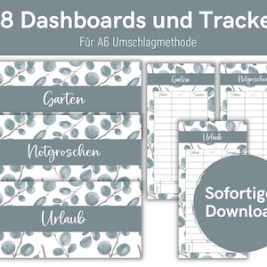 38 dashboard (copertine) + tracker con design eucalipto per buste A6 metodo busta in raccoglitore economico | Scarica PDF digitale