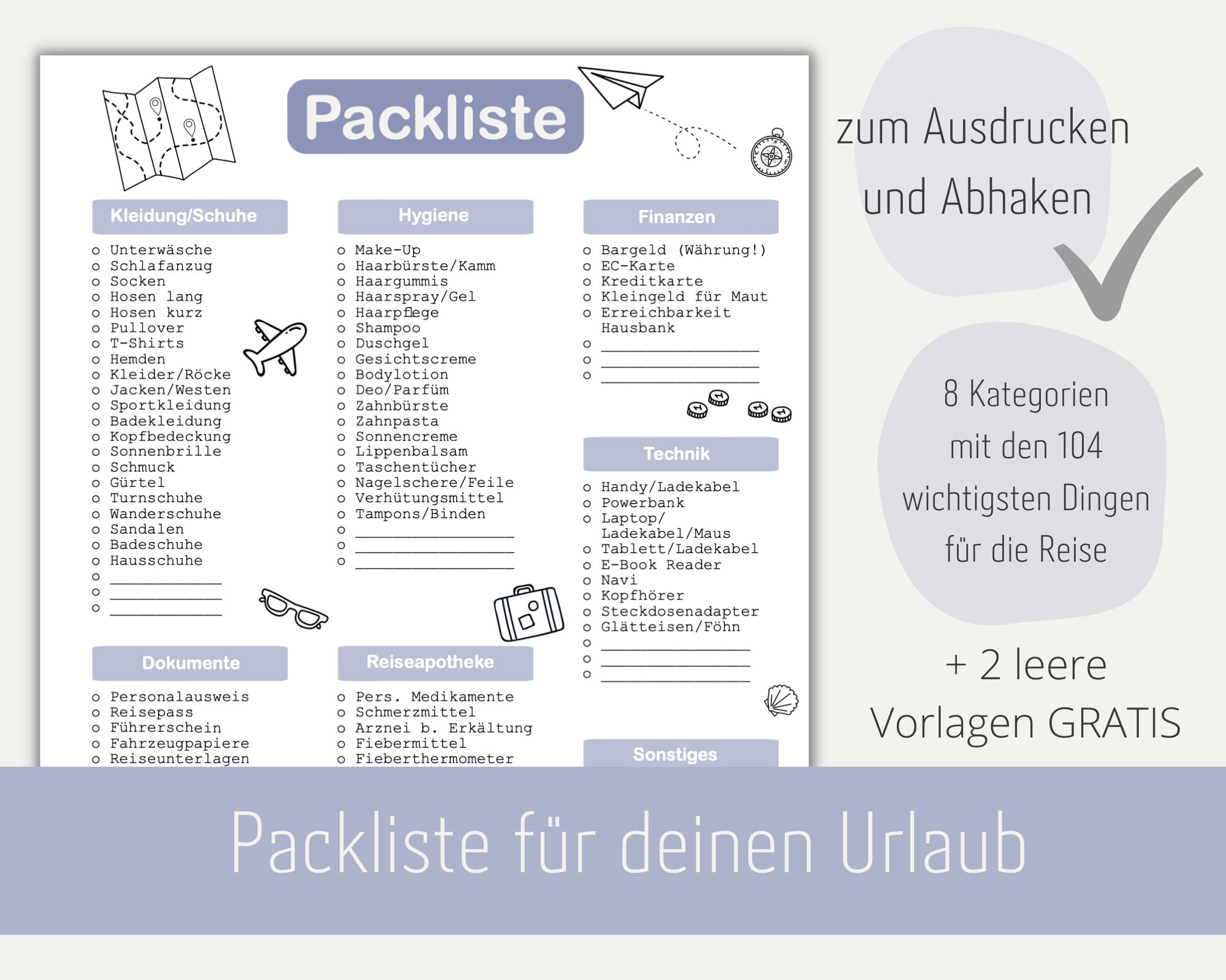Packliste Urlaub zum Ausdrucken Packliste deutsch - Etsy Schweiz
