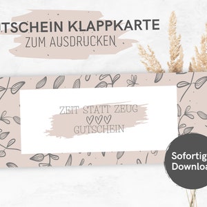 Tiempo en lugar de cosas vale para imprimir | Plantilla de vale | Idea de regalo | Tarjeta plegable beige-gris| Descargar