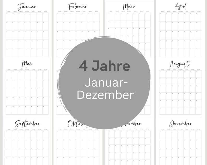 Printable calendar for 2025, 2026, 2027, and 2028 | Monthly planner | A4 format | Minimalist yearly planner to print | Download image 2