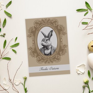 Set van 4 Paaskaarten van de konijntjesfamilie om uit te printen Paaskaarten met paashazen Vrolijk Pasen A6-formaat PDF-bestand downloaden afbeelding 4