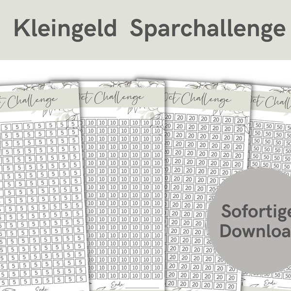 Kleingeld Sparchallenges Mediterran| 5+10+20+50 Cent Challenges zum Sparen |  Für A6 Zipper für Umschlagmethode | PDF Download