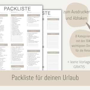 Vacation Packing List to Print | Packing list German | Checklist to tick off/fill in | A4 size | Download | Digital PDF file