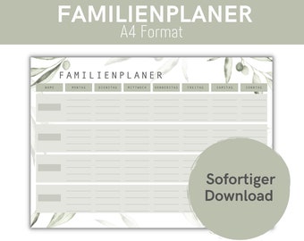 Familienplaner Woche zum Ausdrucken o. Digital für Goodnotes I Undatierter Wochenplan A4 Format zum selbst ausfüllen I  PDF Datei