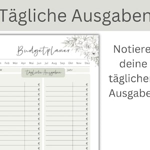 May include: A printable budget planner with a floral design. The planner has sections for daily expenses, weekly expenses, and monthly expenses. The planner also includes a section for tracking income and expenses.
