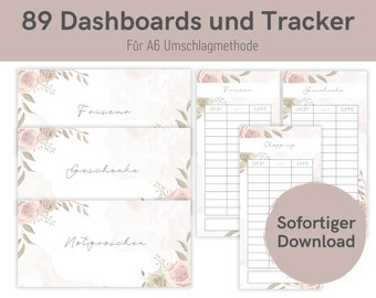 89 Dashboards (cover sheets) + Tracker for A6 envelopes | Envelope method in Budget Binder | Download