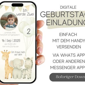 Digitale Einladung Kindergeburtstag | 1. Geburtstag mit Foto | Digitale WhatsApp Geburtstagskarte | Personalisierbar | Sofortiger Download
