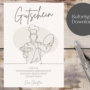 Restaurantbon | Uit eten | Dinerbon om af te drukken | Last Minute Cadeau | Aanpasbaar | Download