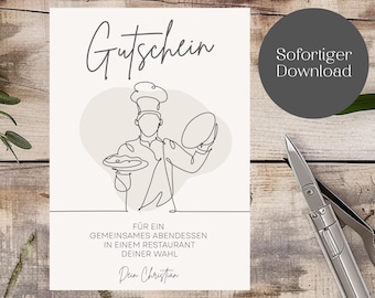 Restaurantbon | Uit eten | Afdrukbare dinerbon | Last-minute cadeau | Aanpasbaar | Downloaden