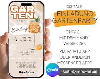 Personalized Garden Party Invitation with Cocktails | Birthday Invitation | Digital WhatsApp Card | Canva Template