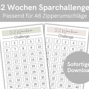 52 week savings challenges | 2 colors with 2 versions + matching tracker | For A6 zipper envelopes | PDF | Digital Download