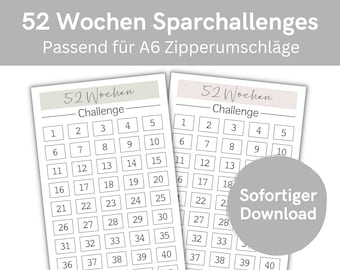 52 week savings challenges | 2 colors with 2 versions + matching tracker | For A6 zipper envelopes | PDF | Digital Download