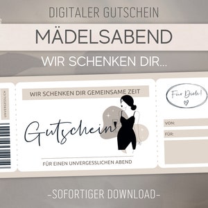 Voucher voor meidenavond | Wij geven jullie tijd samen | Voucher sjabloon om af te drukken | Cadeau-idee voor vriendin | Personaliseerbaar | Downloaden
