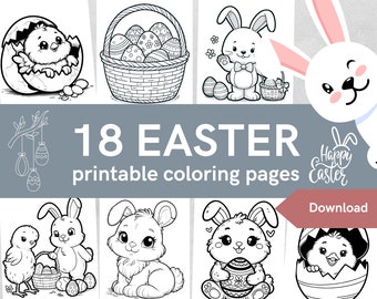 Easter Easy Coloring Pages For Kids | Preschoolers Toddlers Coloring Book | Cute Coloring Pages | Homeschool Printable | Instant Download