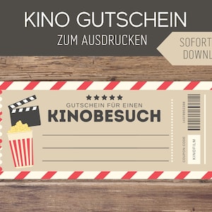 Bioscoopbon vintage design| Sjabloon bewerkbaar | Voucher sjabloon voor afdrukken | Cadeau-idee | Download