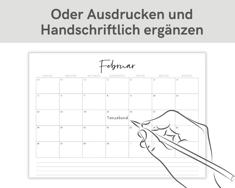 Druckbarer Kalender 2024 Monatsplaner 2024 A4 Format Minimalistischer