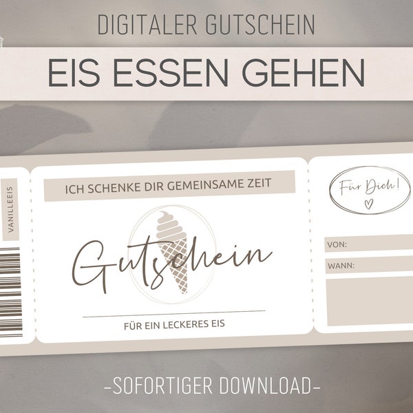 Eis Essen Gutschein | Vorlage editierbar | Ausdrucken | Gutscheinvorlage zum ausdrucken | Geschenkidee | Personalisierbar | Download