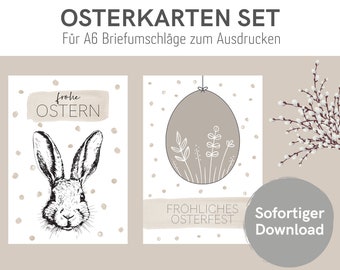 Set de 4 tarjetas de Pascua para imprimir | tarjetas de Pascua minimalistas beige imprimibles | Felices Pascuas | Formato A6 | descarga de archivos PDF