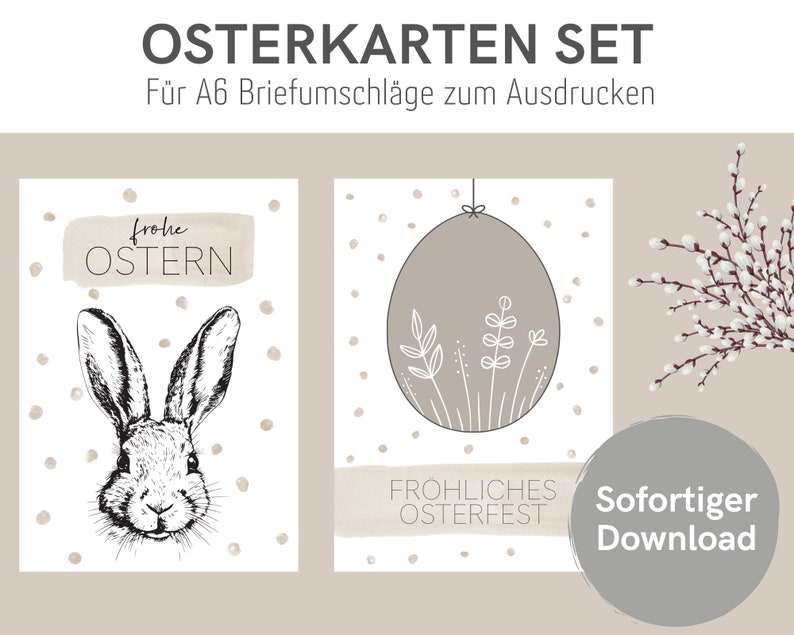 Set of 4 Easter cards to print out minimalist beige printable Easter cards Happy Easter A6 format PDF file download image 1