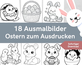 18 Oster Ausmalbilder zum Ausdrucken | Malvorlagen für Kinder, Kleinkinder, Vorschulkinder zu Ostern | A4 Format | A4 PDF Download