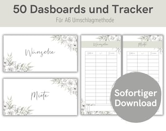 50 dashboards (cover pages) + trackers with Mediterranean design for A6 envelopes, envelope method in a budget binder | Digital PDF download