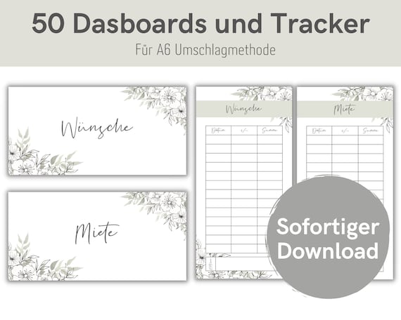 50 Dashboards (Deckblätter) + Tracker mit mediterranem Design für A6 Umschläge Umschlagmethode im Budget Binder | Digitaler PDF Download