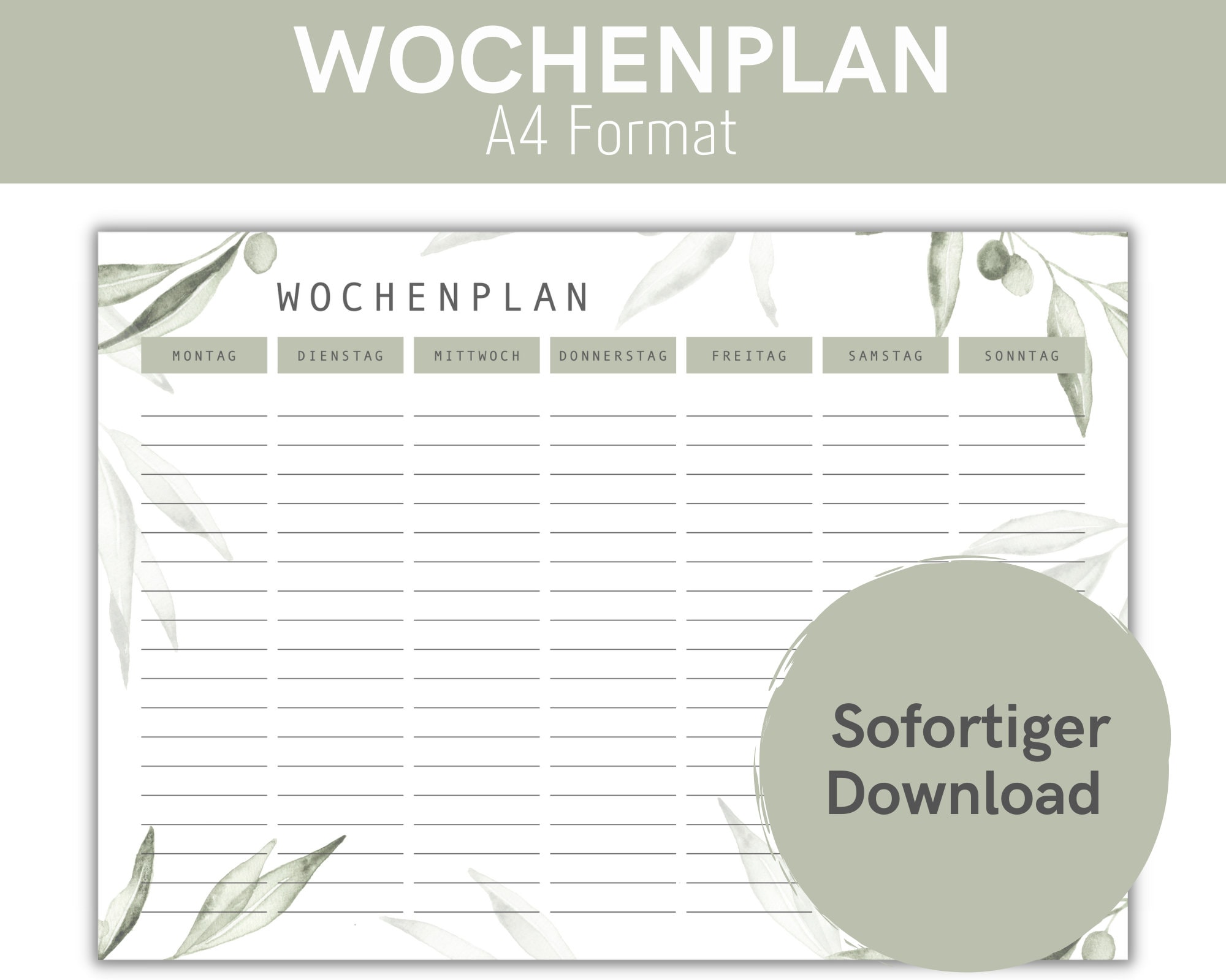 Weekly Plan With Olive Watercolor to Print Out or Digitally for ...