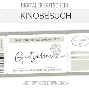 Kinobesuch Gutschein Grün | Vorlage editierbar | Ausdrucken | Gutscheinvorlage zum ausdrucken | Geschenkidee | Personalisierbar | Download