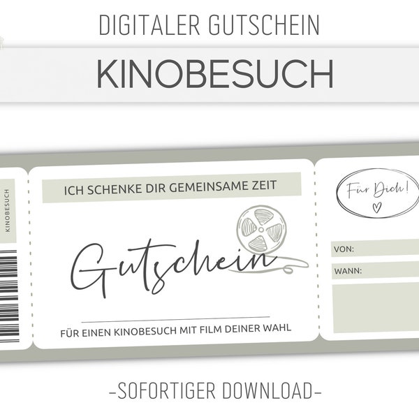 Kinobesuch Gutschein Grün | Vorlage editierbar | Ausdrucken | Gutscheinvorlage zum ausdrucken | Geschenkidee | Personalisierbar | Download