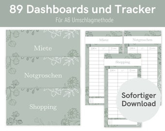 89 Dashboards (cover sheets) + Tracker for A6 envelopes | Envelope method in Budget Binder | Download