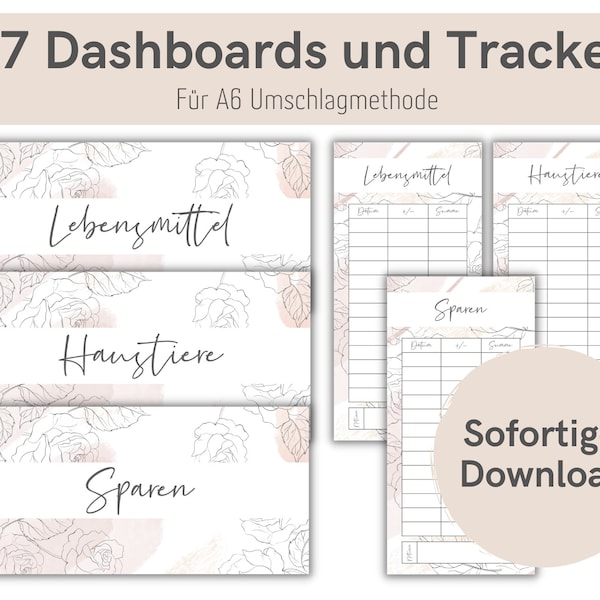 37 Dashboards (Cover Pages) + Tracker with Vintage Flower Pattern for A6 Envelopes Envelope Method in Budget Binder | Digital PDF download