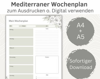 Mediterranean weekly planner to print out I Digital weekly planner I Undated weekly plan A4 + A5 I PDF + PNG file I Digital product