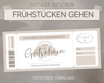 Gutschein Frühstück | Frühstücken | Gutscheinvorlage zum Ausdrucken | Frühstücksgutschein Geschenkidee | Personalisierbar | Download