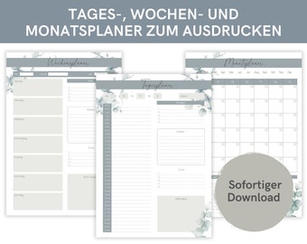 Monthly planner, weekly planner, daily planner to print | To do list | A4 format | | Eucalyptus watercolor | Download