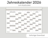 2026 Jahreskalender zum Ausdrucken | Jahresübersicht 2026 | Wandkalender im Querformat in A4 A3 A2 A1 A0 | Sofortiger Download